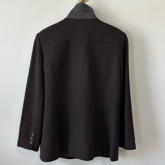 Vintage Brown Wool & Leather Contrast Blazer Jacket By Oscar De La Renta Size 14 - Picture 7 of 14